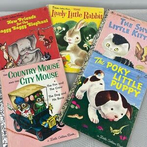 Vintage 70’s 80’s Little Golden Books – Animal Friends Lot Set of 5 Books